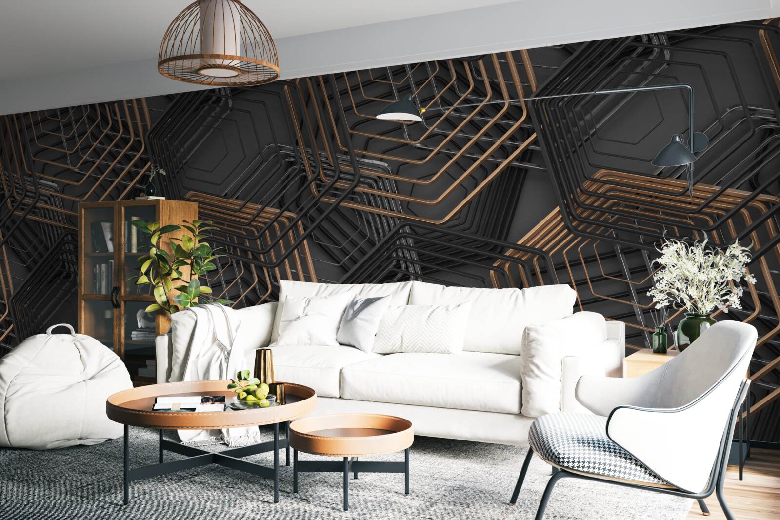 Fototapeta čierne a hnedé päťuholníky so sieťovou štruktúrou