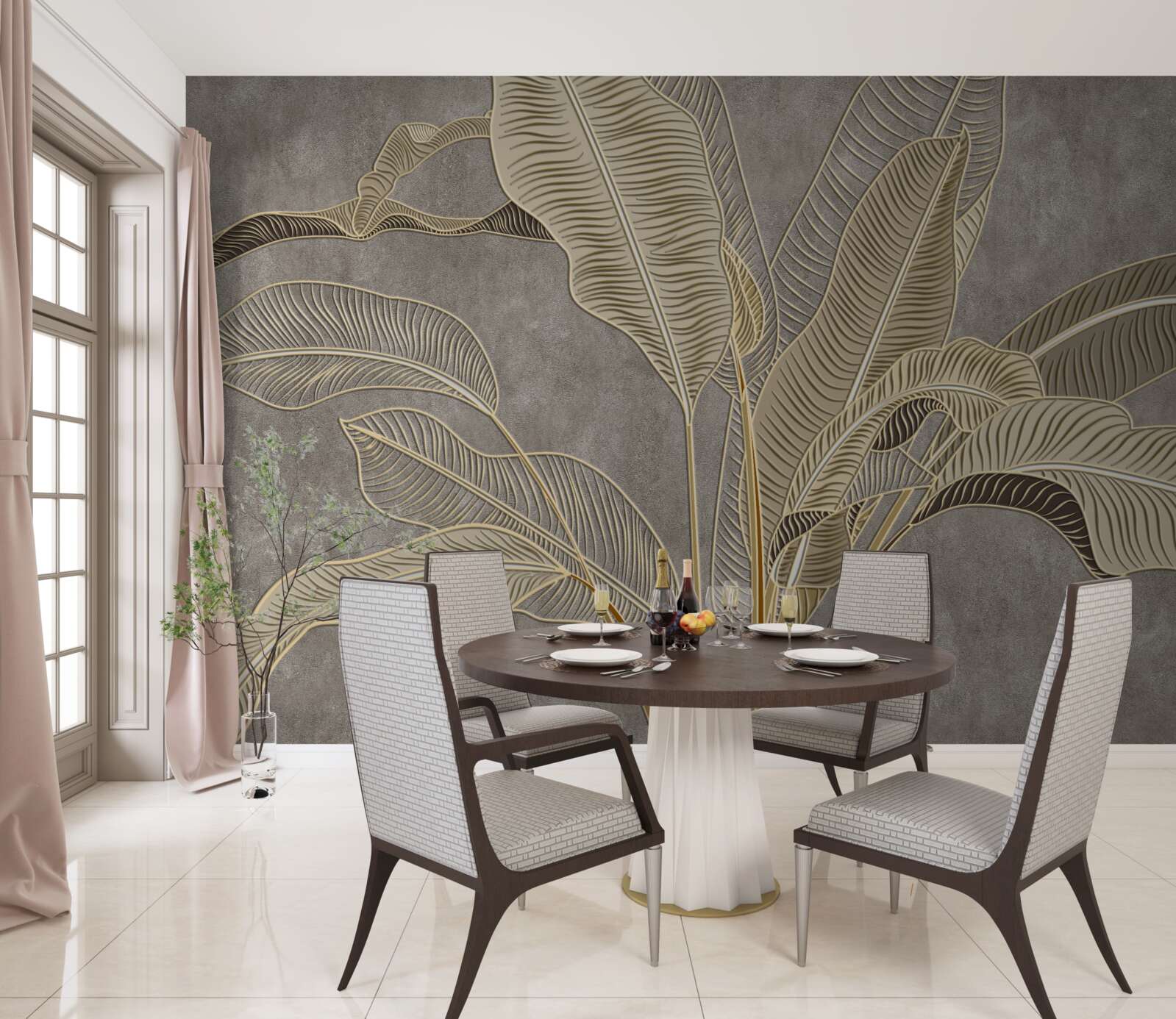 Fototapeta hnedé listy na sivom pozadí