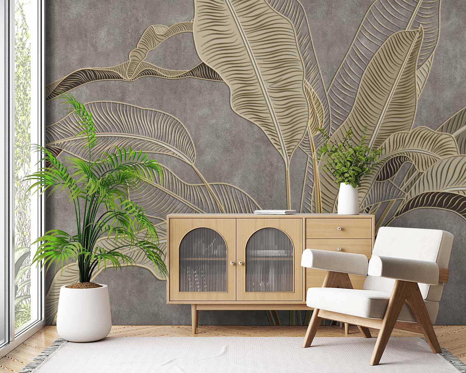 Fototapeta hnedé listy na sivom pozadí