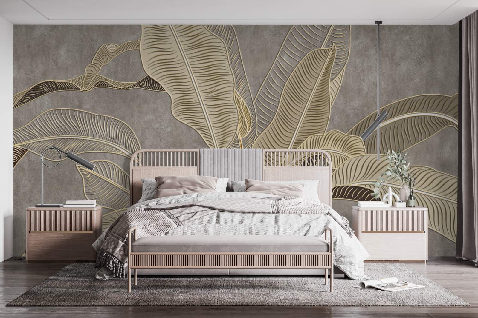 Fototapeta hnedé listy na sivom pozadí