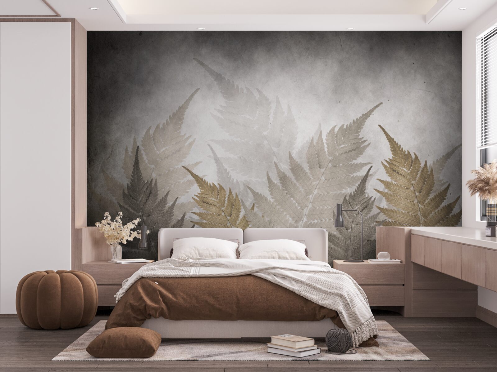 Fototapeta listy paprade zahalené v hmle v lese