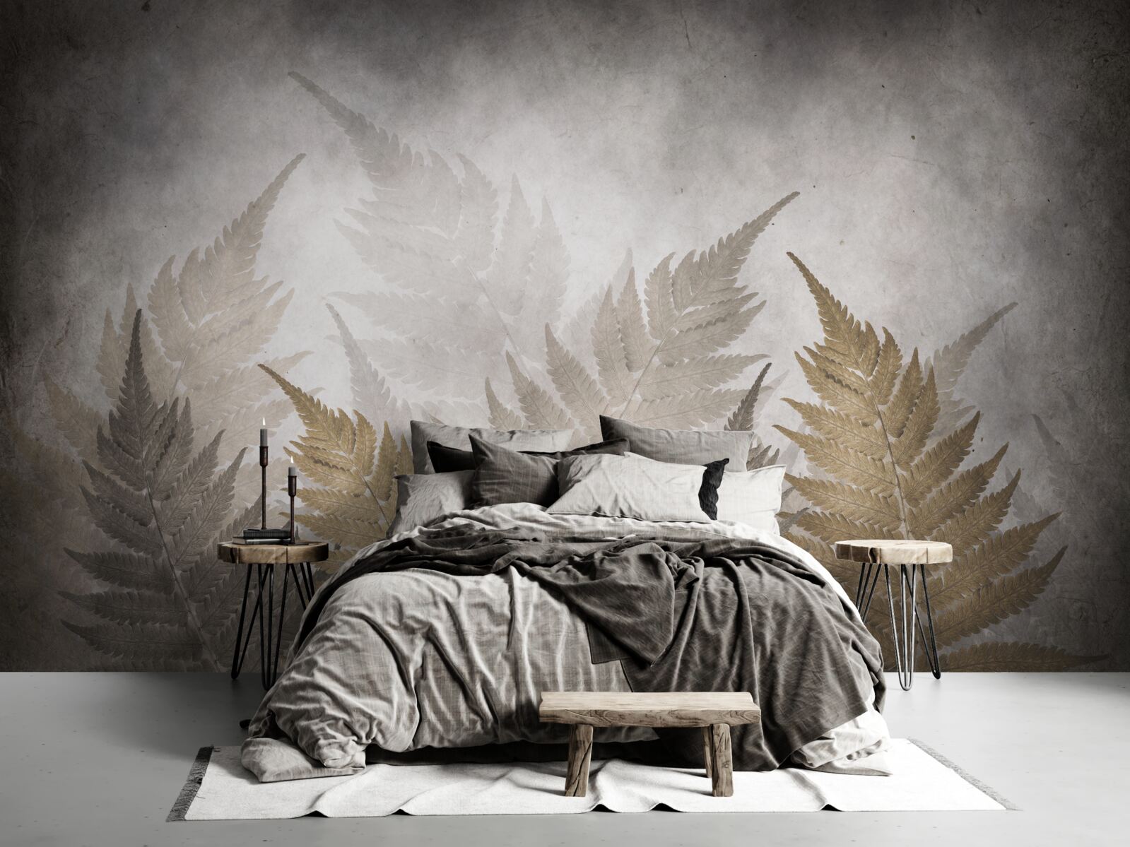 Fototapeta listy paprade zahalené v hmle v lese