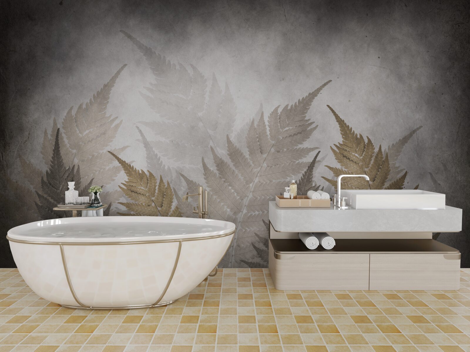 Fototapeta listy paprade zahalené v hmle v lese