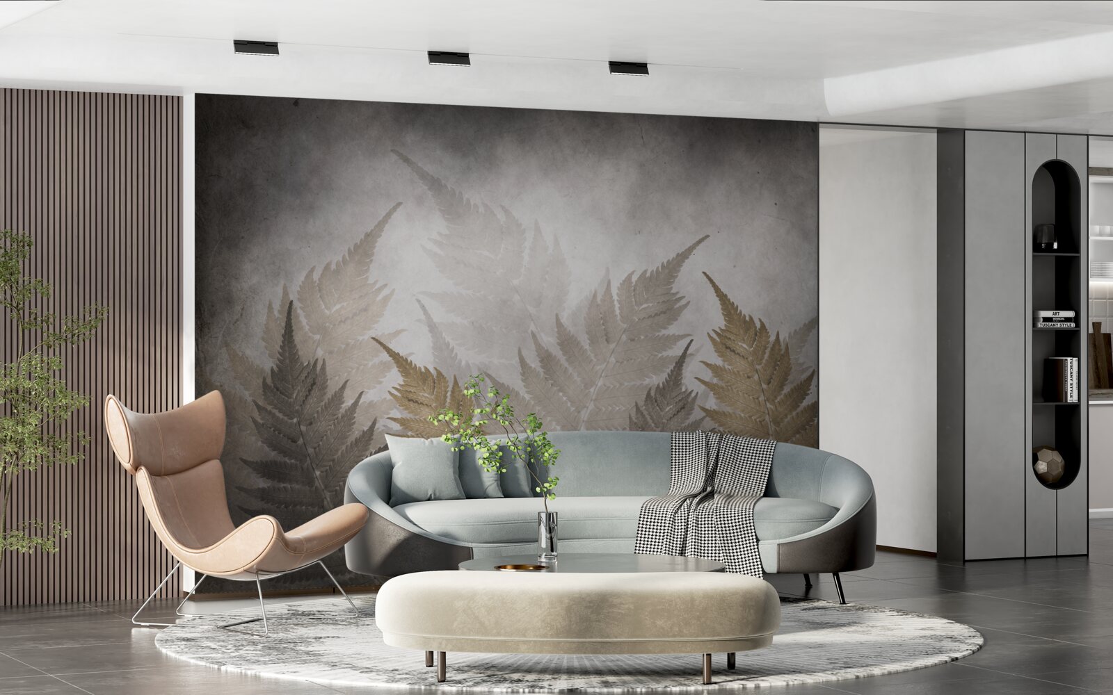 Fototapeta listy paprade zahalené v hmle v lese