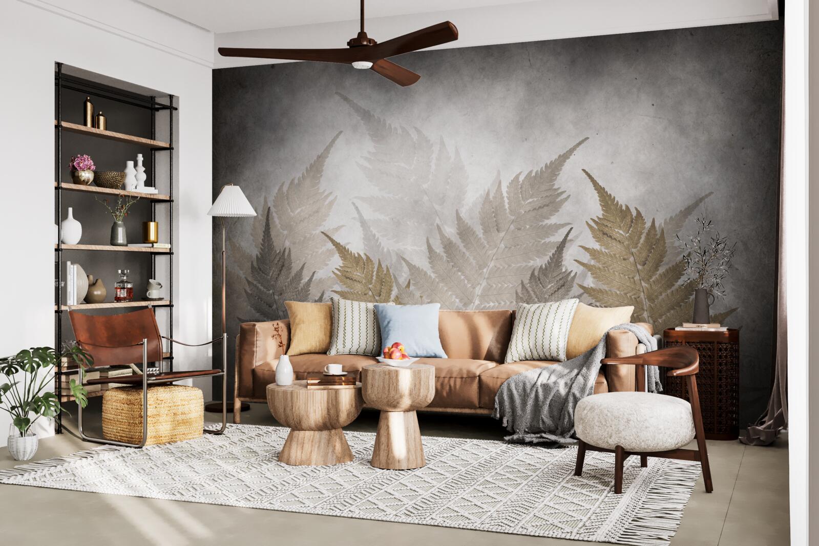 Fototapeta listy paprade zahalené v hmle v lese