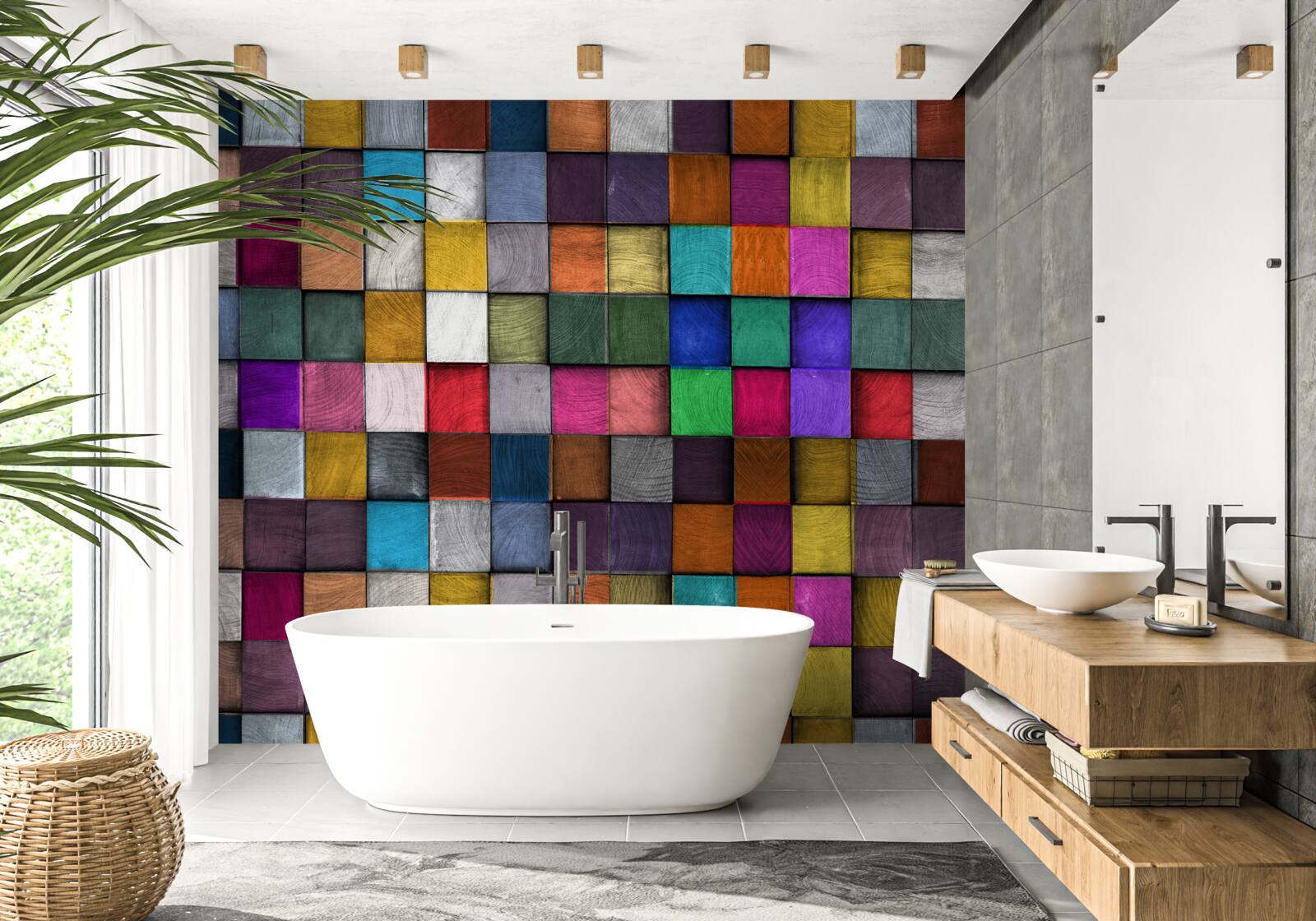 Fototapeta nasýtené viacfarebné štvorce