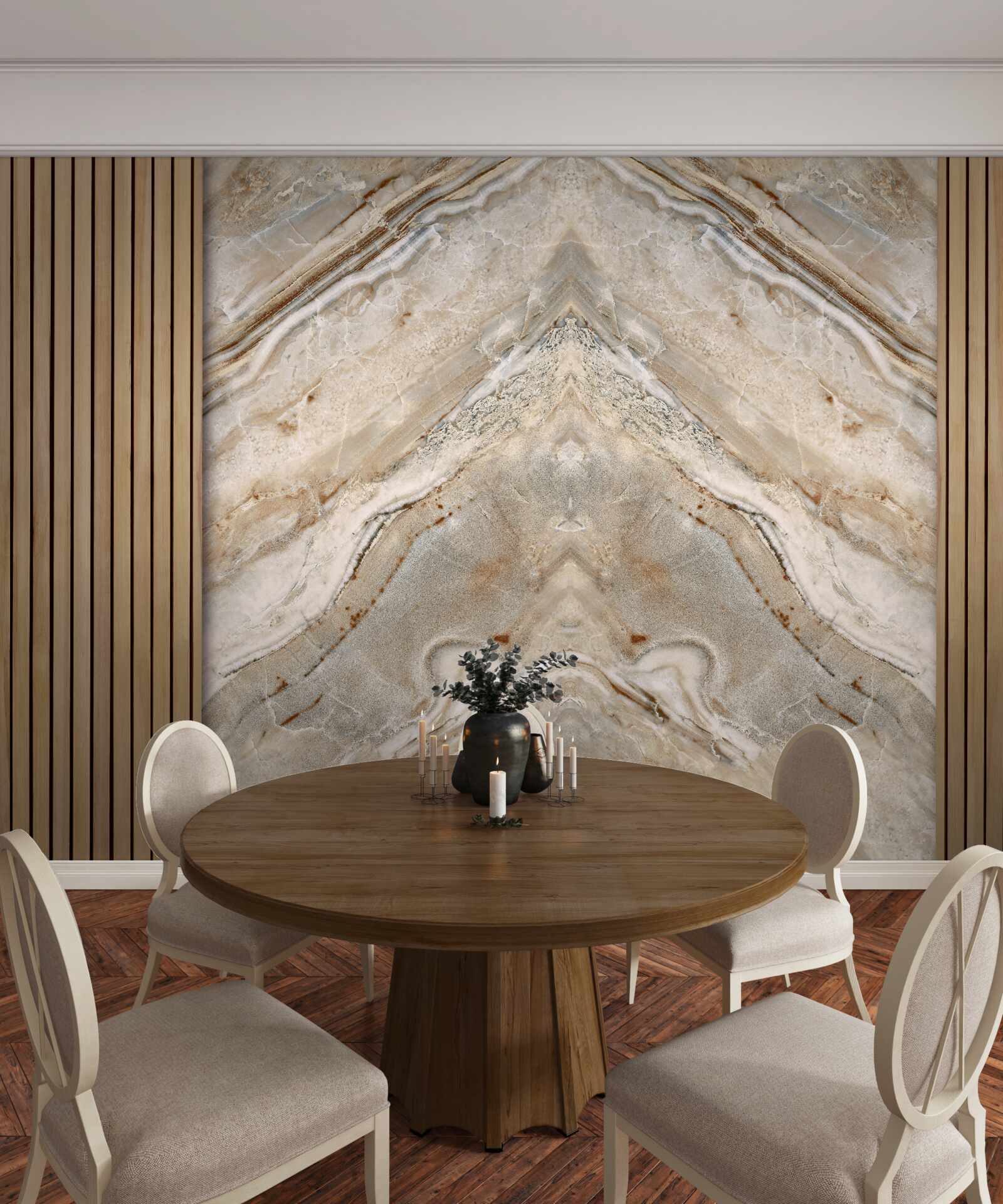 Fototapeta vertikálne drevo so svetlým mramorom