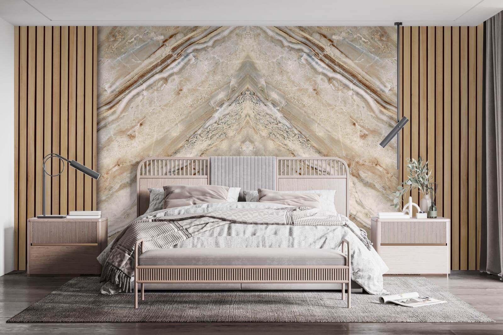 Fototapeta vertikálne drevo so svetlým mramorom