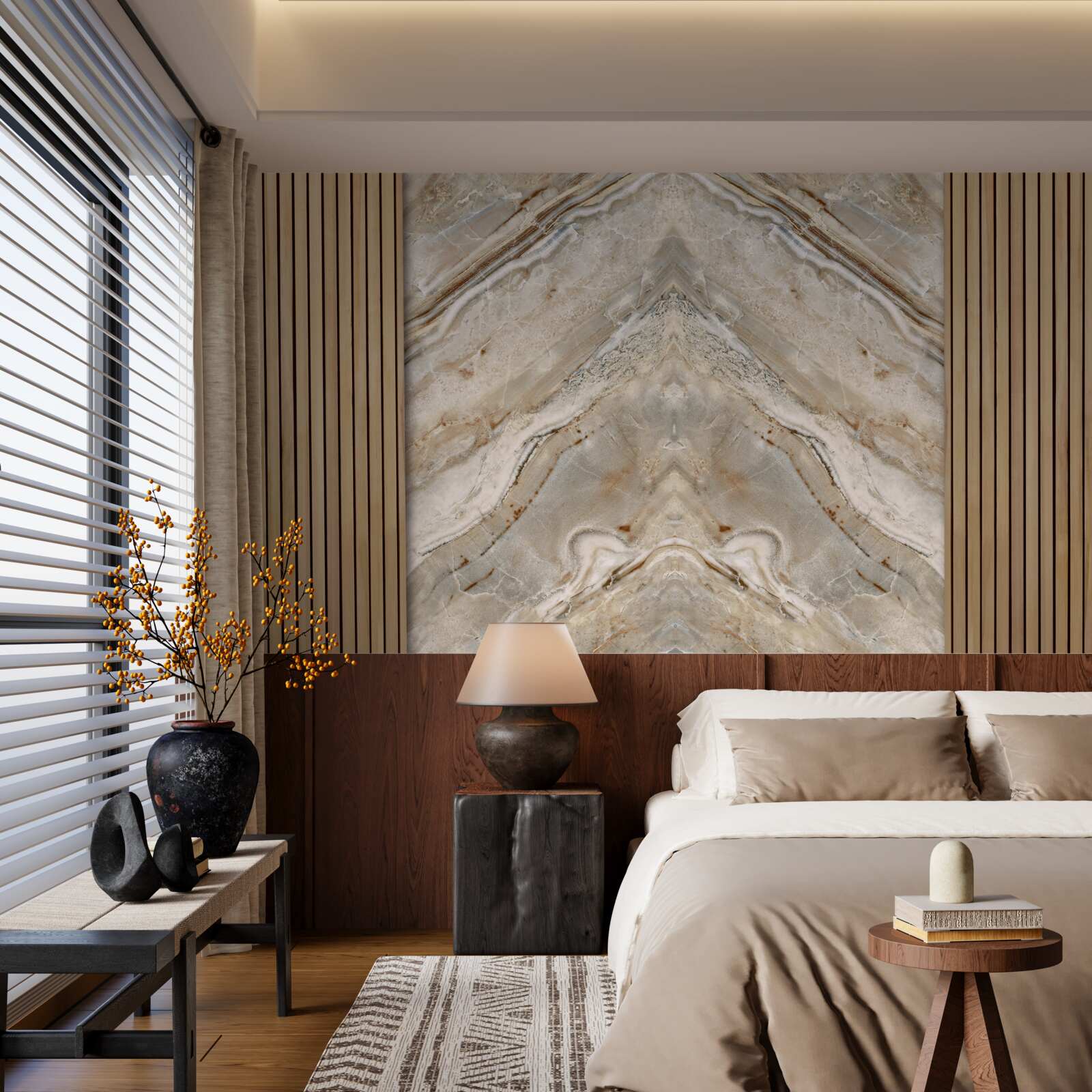 Fototapeta vertikálne drevo so svetlým mramorom