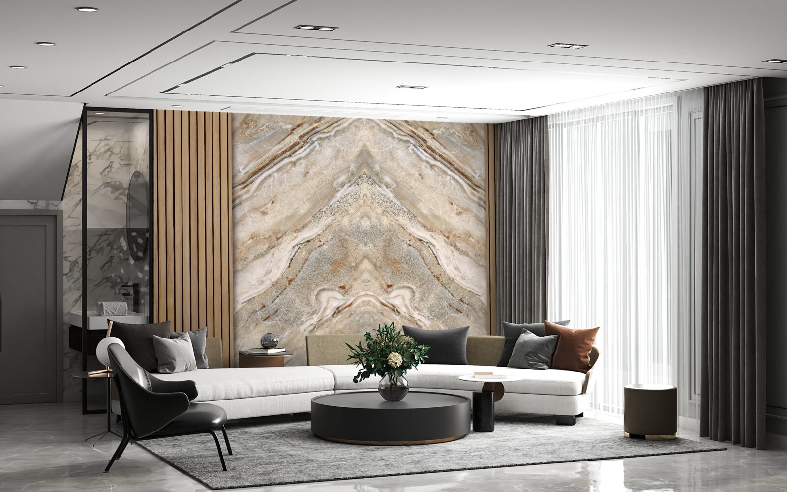 Fototapeta vertikálne drevo so svetlým mramorom