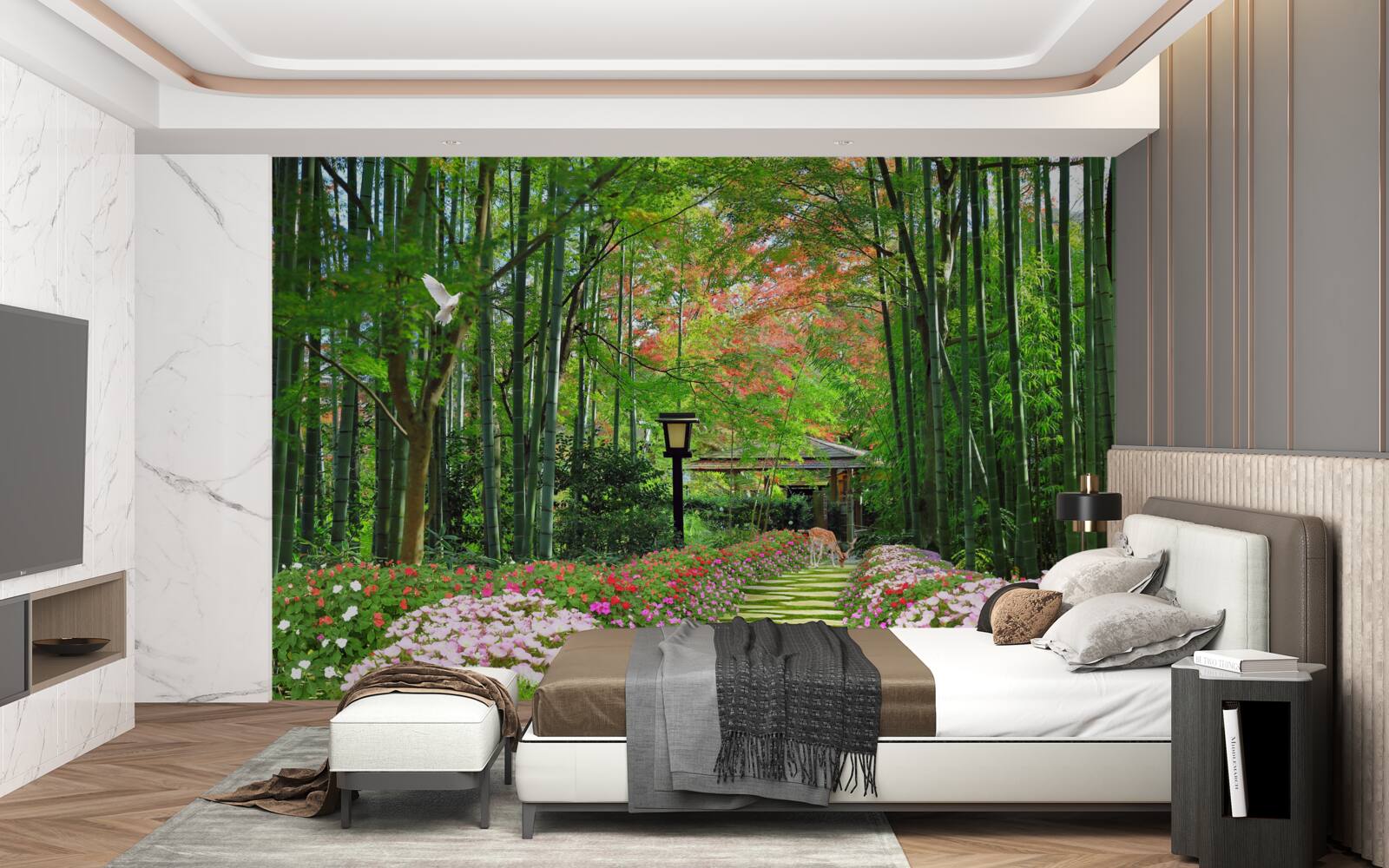 Fototapeta fotografia lesa so zeleňou a cestou