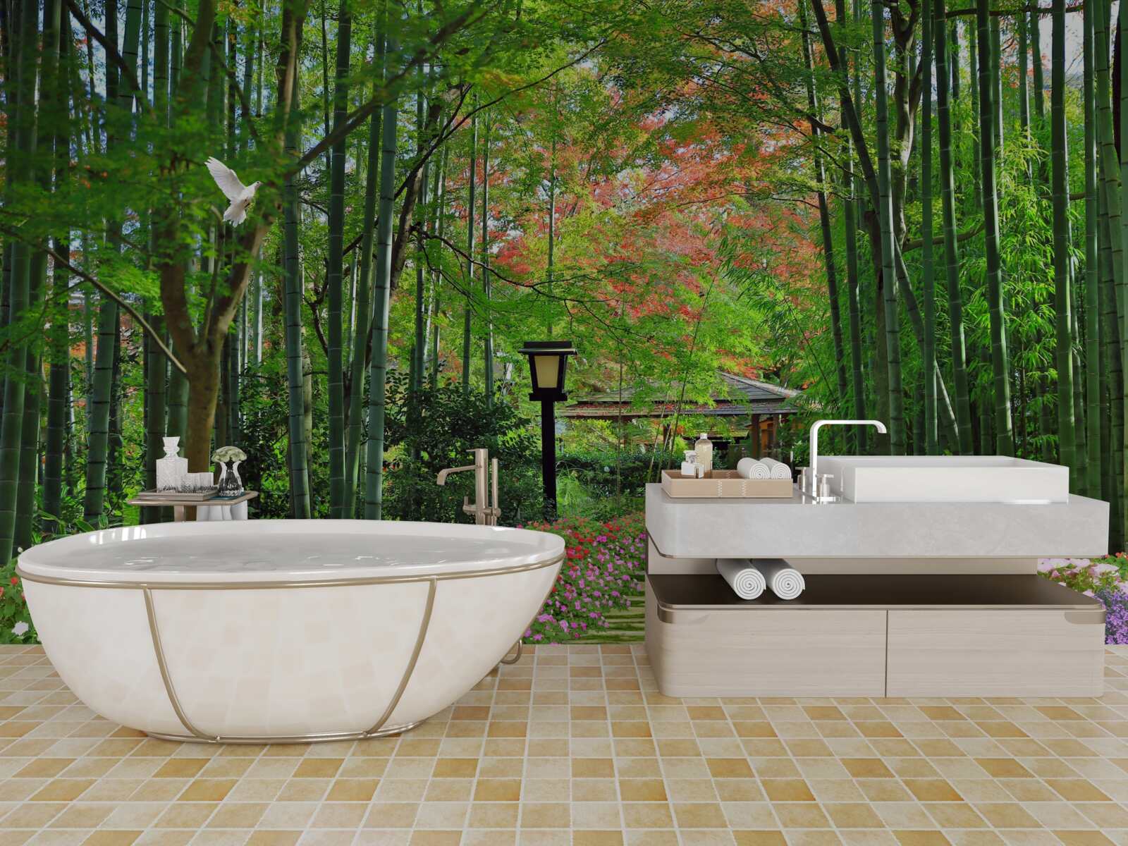 Fototapeta fotografia lesa so zeleňou a cestou