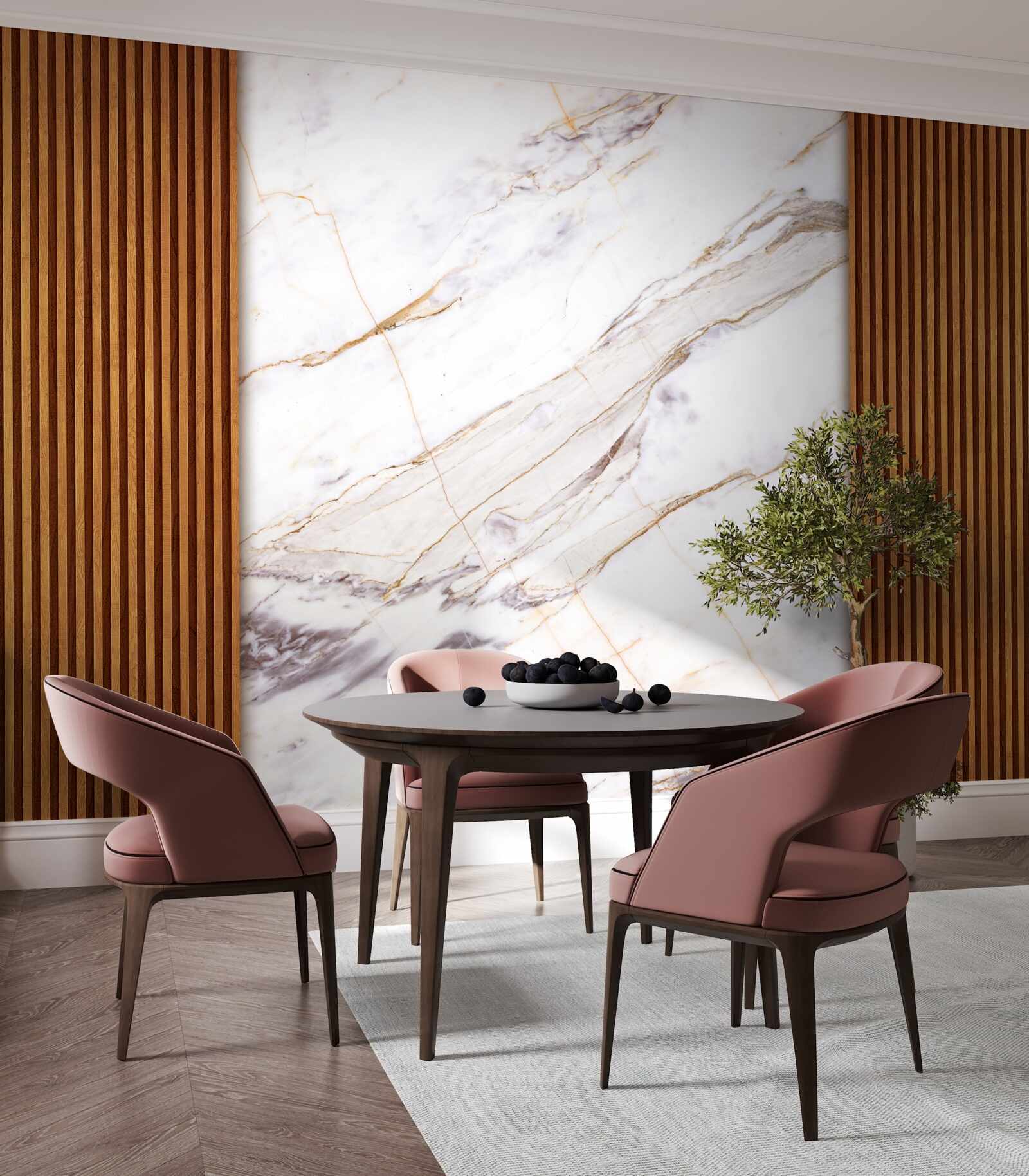 Fototapeta drevo zdobené bielym mramorom