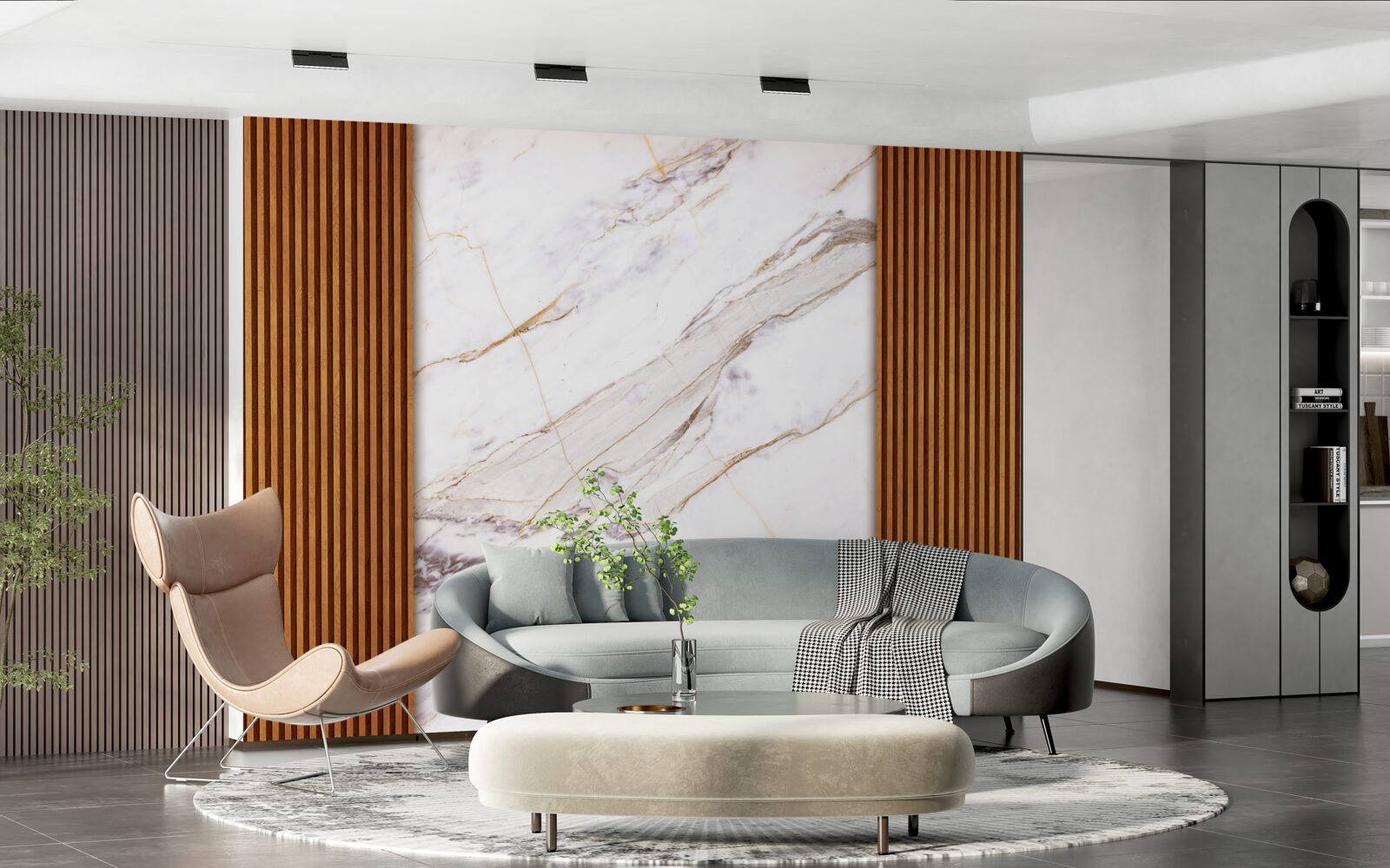 Fototapeta drevo zdobené bielym mramorom