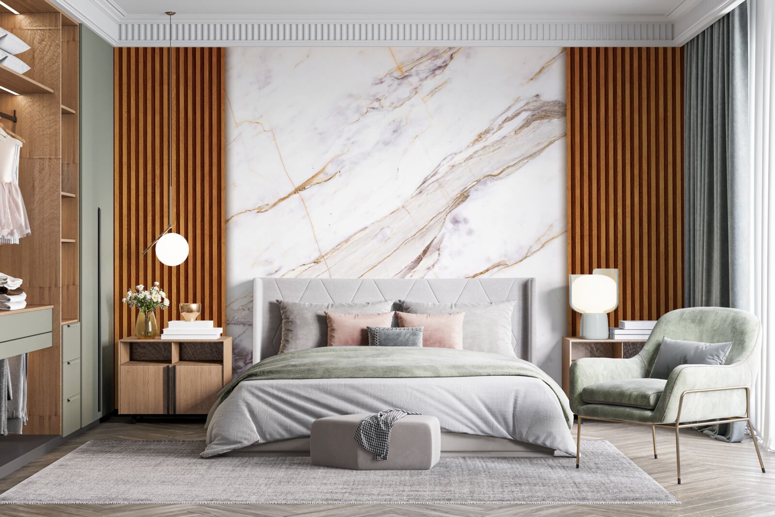 Fototapeta drevo zdobené bielym mramorom