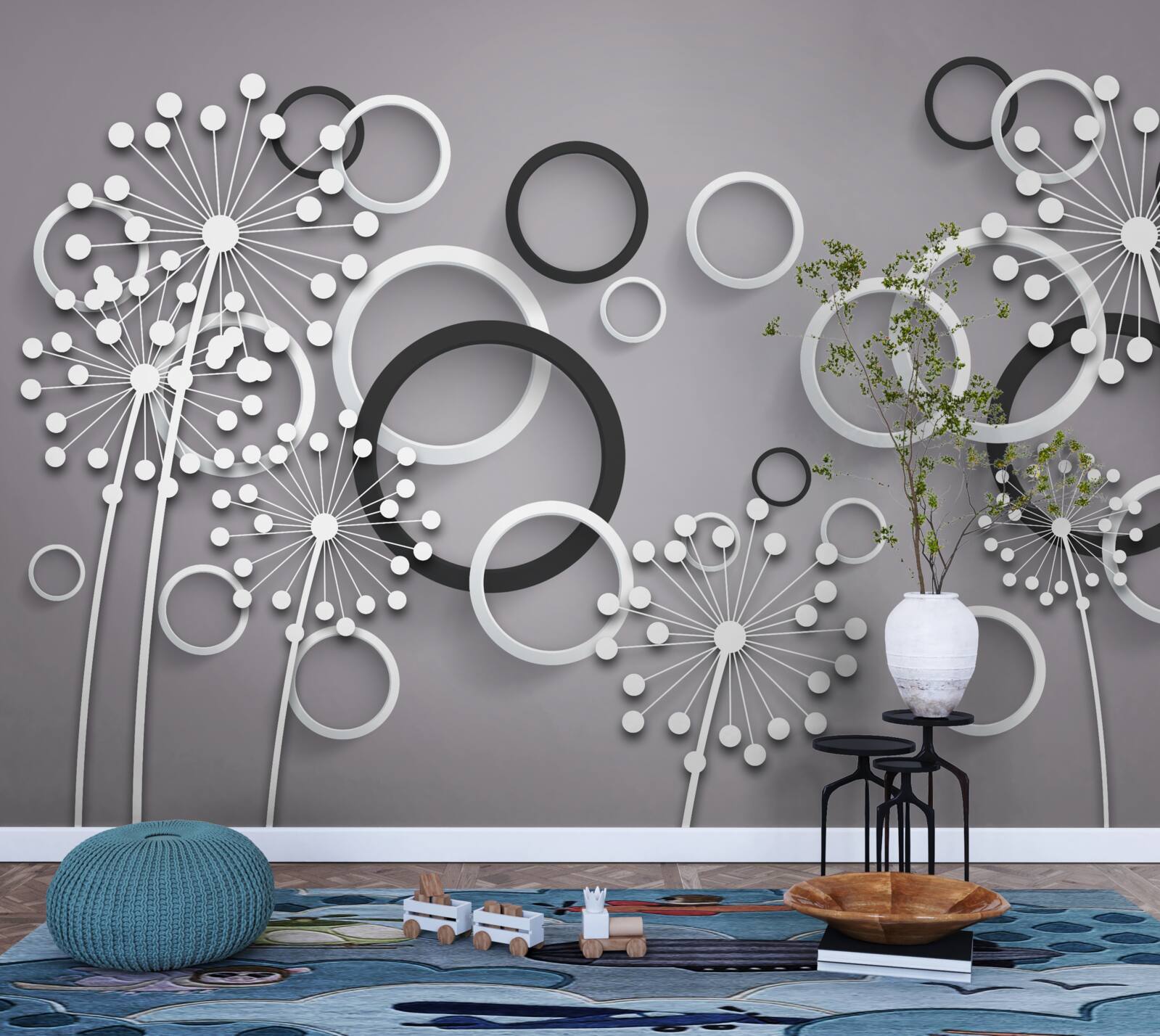 Fototapeta sivé kruhy a púpavy