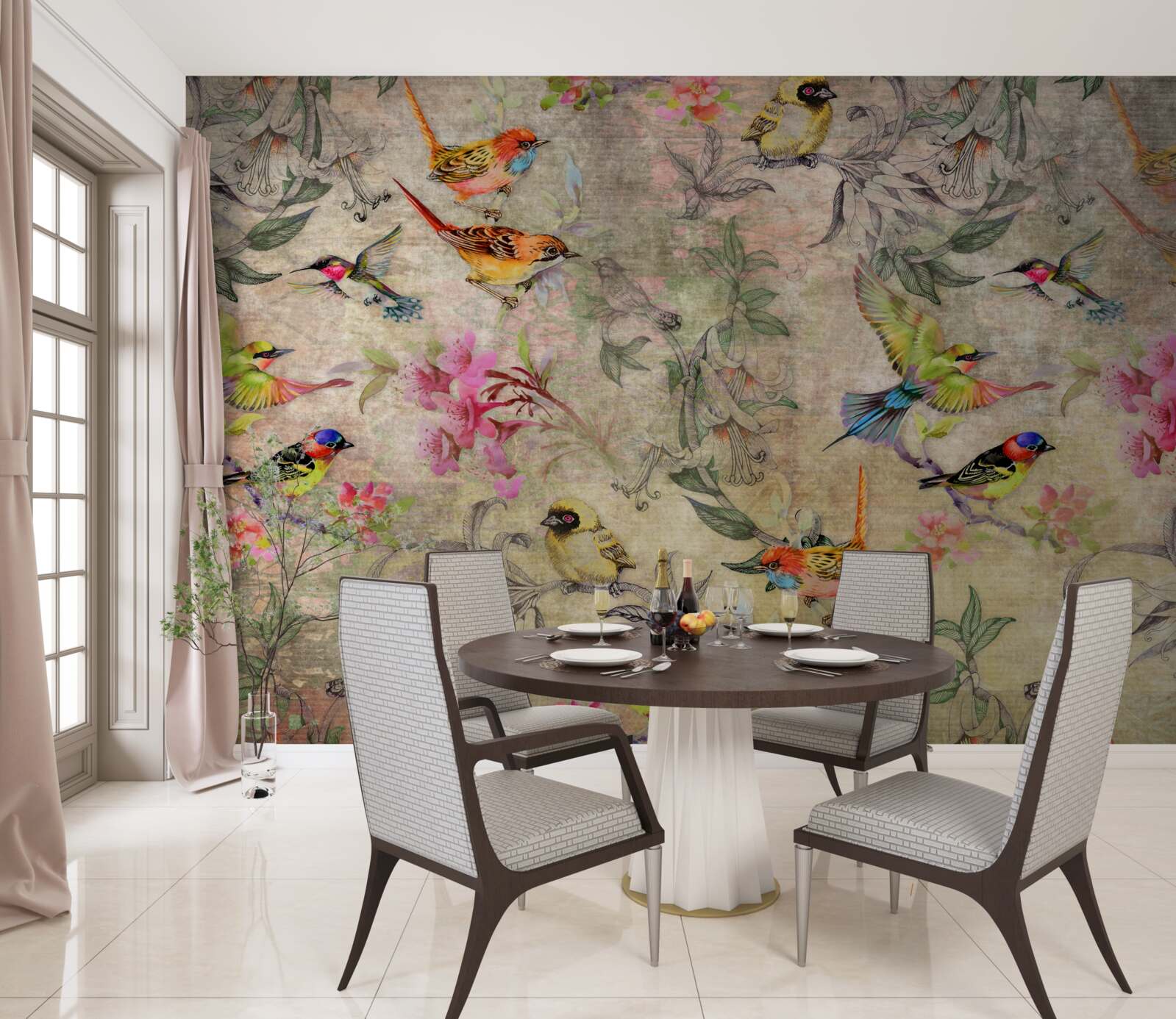 Fototapeta skupina exotických vtákov na stromoch