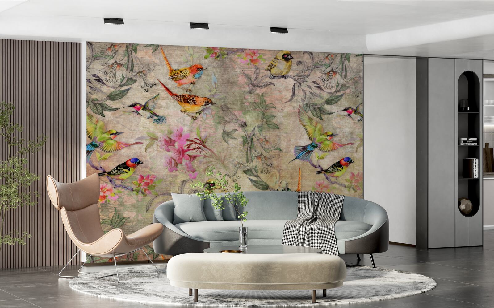 Fototapeta skupina exotických vtákov na stromoch