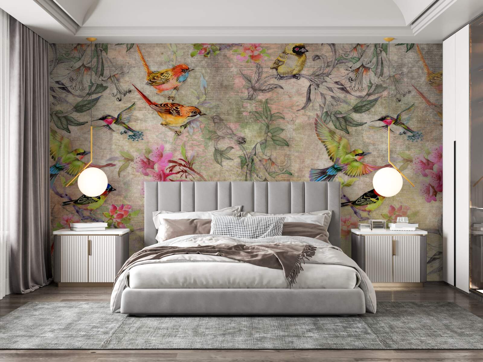 Fototapeta skupina exotických vtákov na stromoch