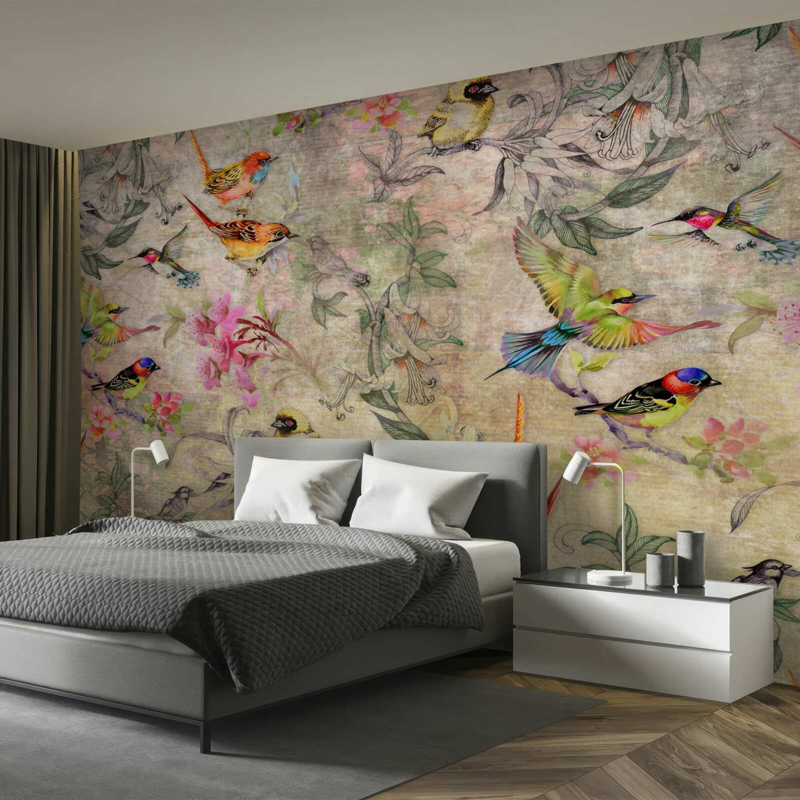 Fototapeta skupina exotických vtákov na stromoch