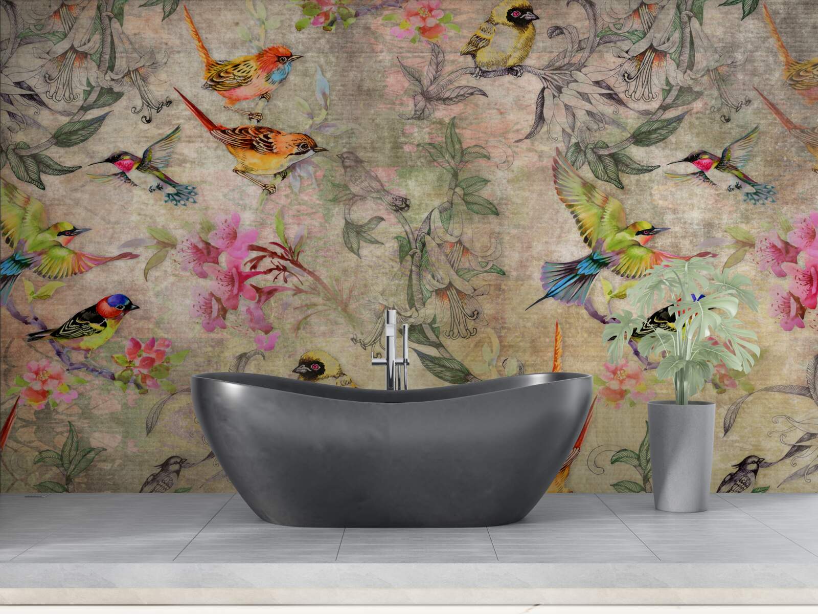 Fototapeta skupina exotických vtákov na stromoch