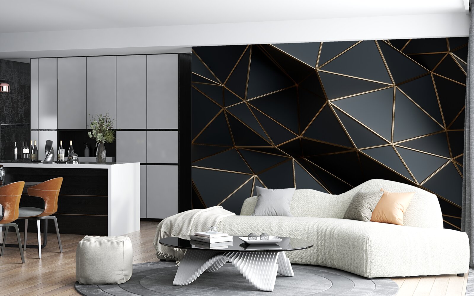 Fototapeta čierne a zlaté 3D objekty