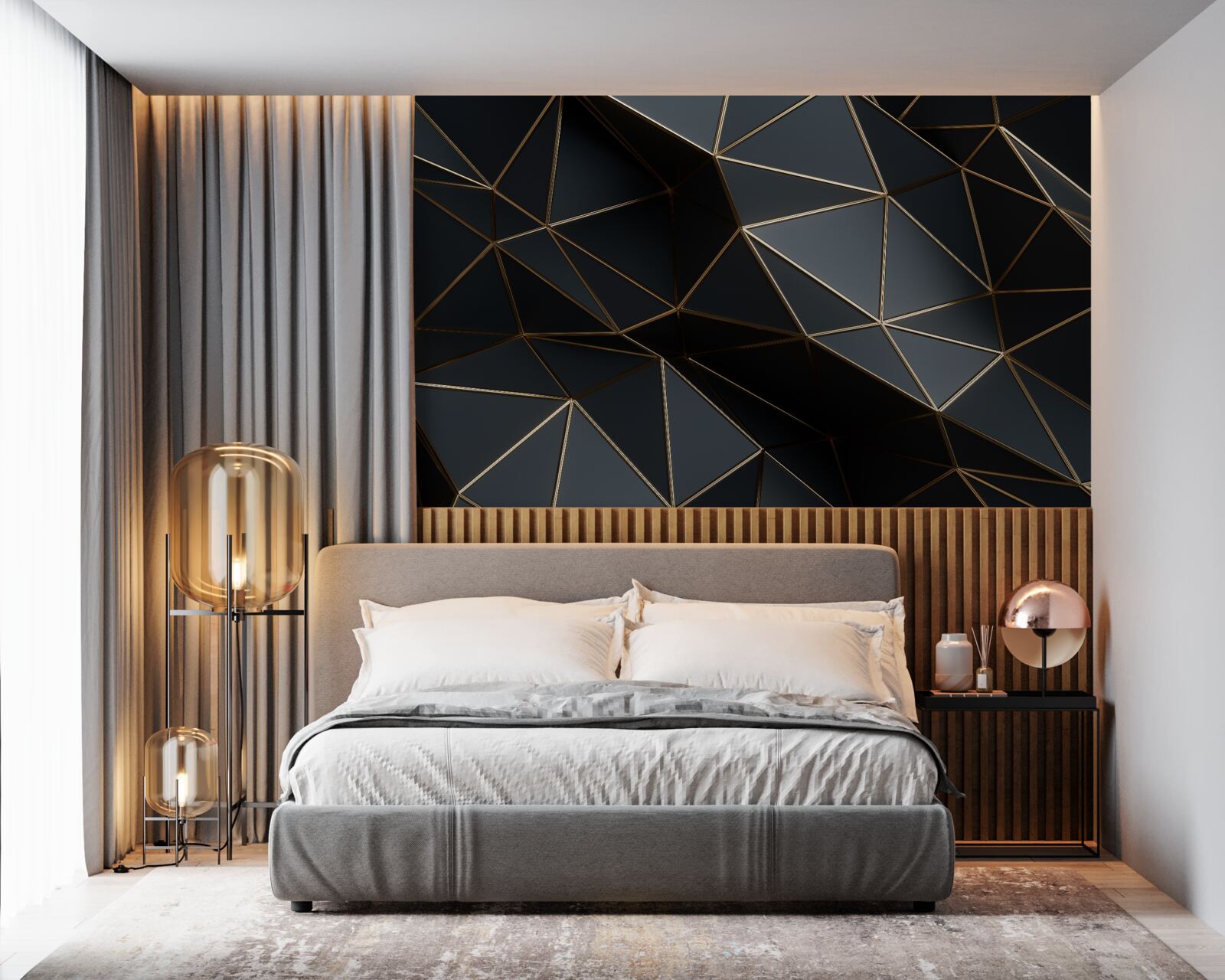 Fototapeta čierne a zlaté 3D objekty