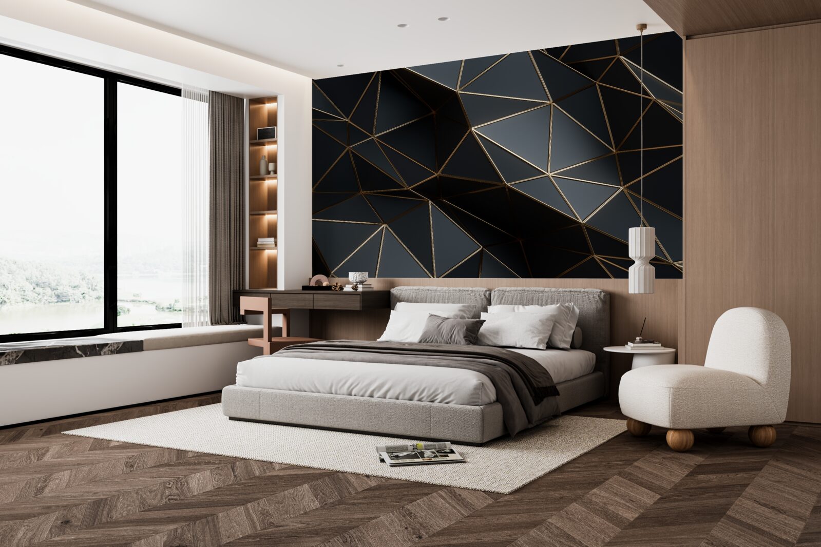 Fototapeta čierne a zlaté 3D objekty