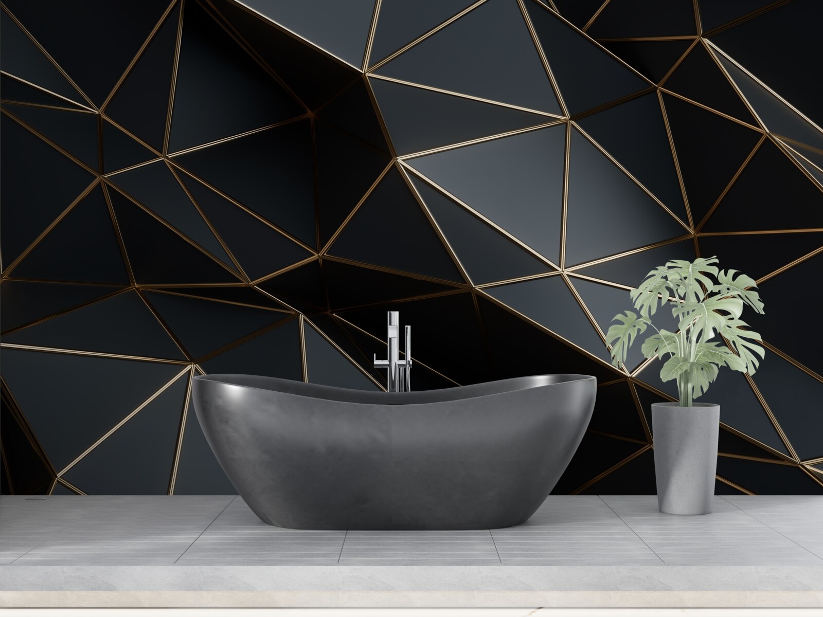 Fototapeta čierne a zlaté 3D objekty