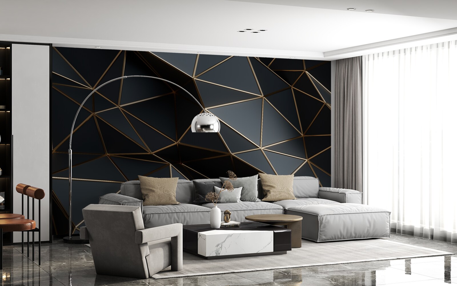 Fototapeta čierne a zlaté 3D objekty