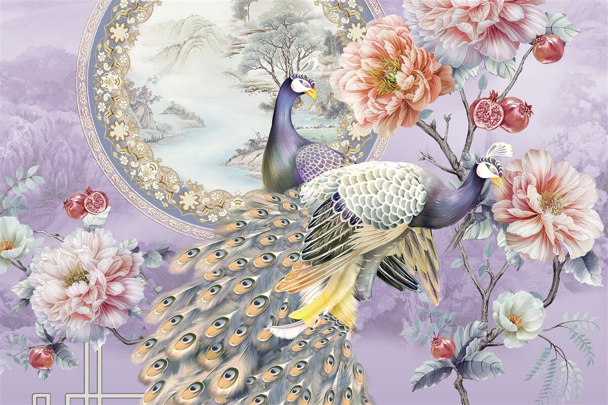 Fototapeta elegantné pávy medzi kvetmi