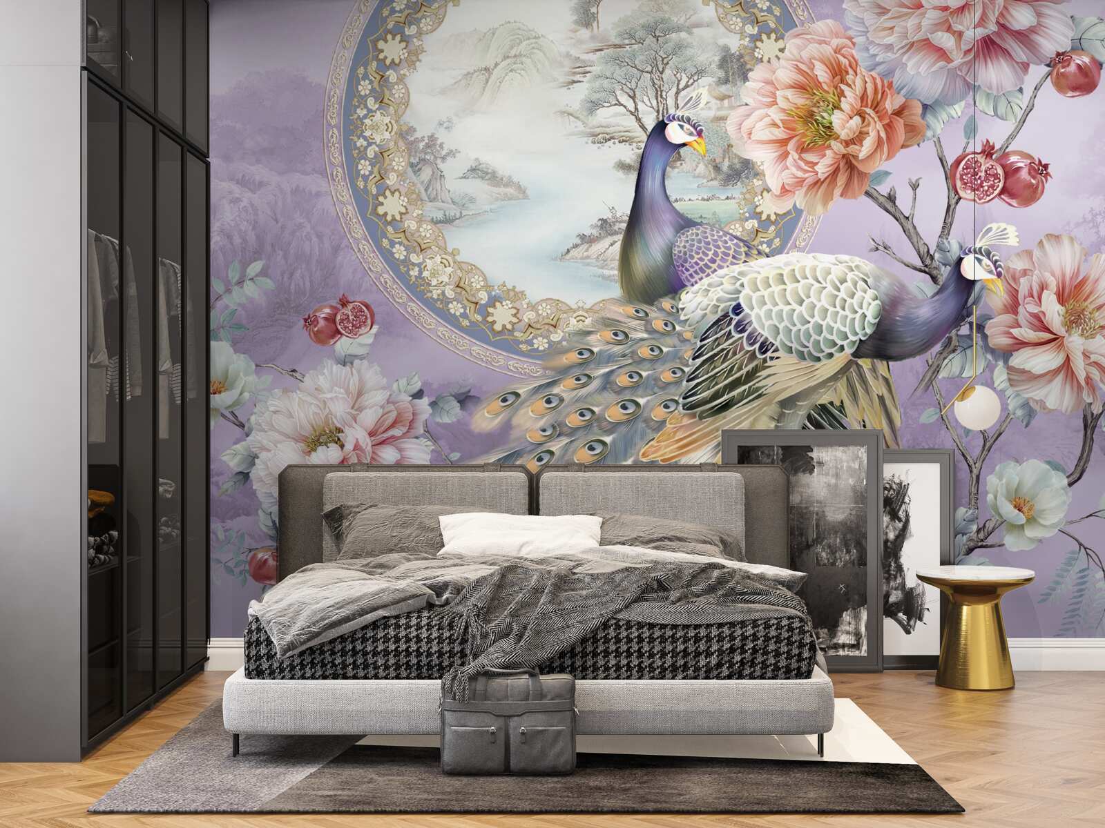 Fototapeta elegantné pávy medzi kvetmi