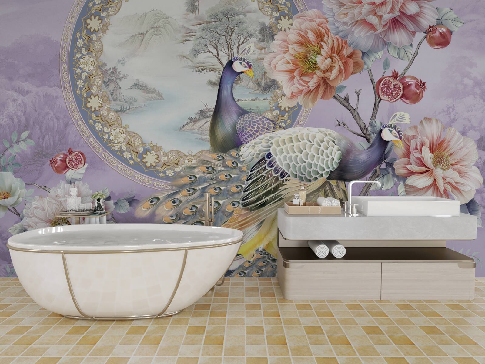 Fototapeta elegantné pávy medzi kvetmi