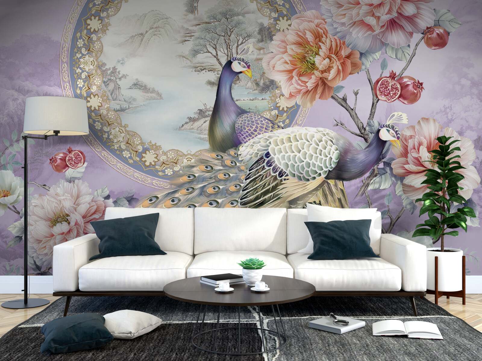 Fototapeta elegantné pávy medzi kvetmi