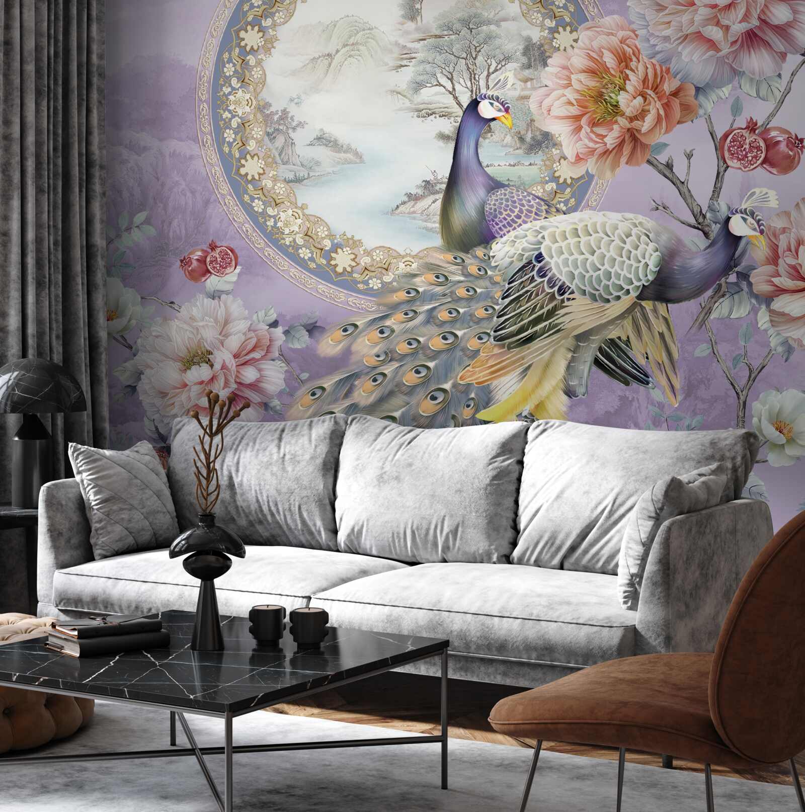 Fototapeta elegantné pávy medzi kvetmi