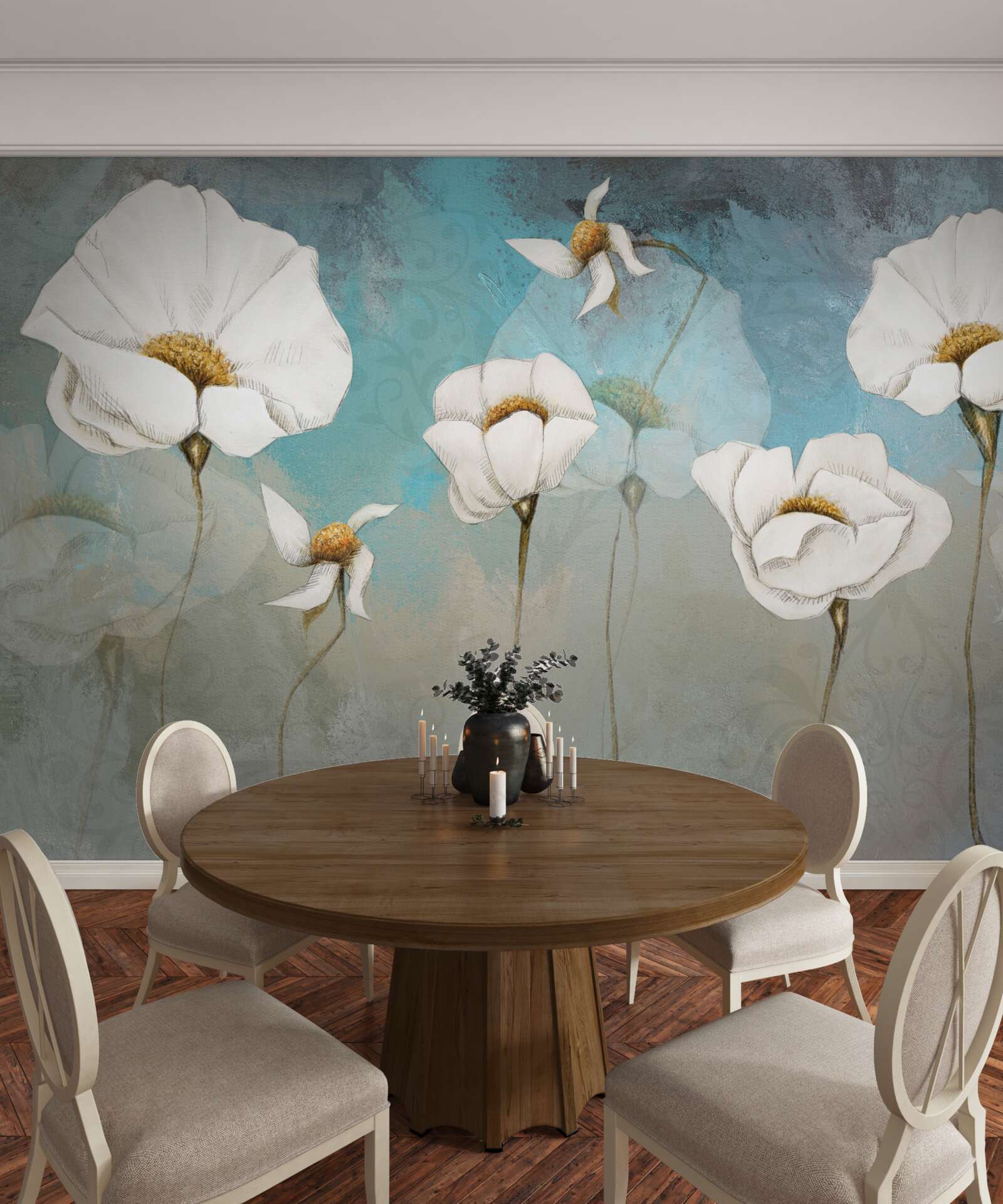 Fototapeta jemné biele kvety maku