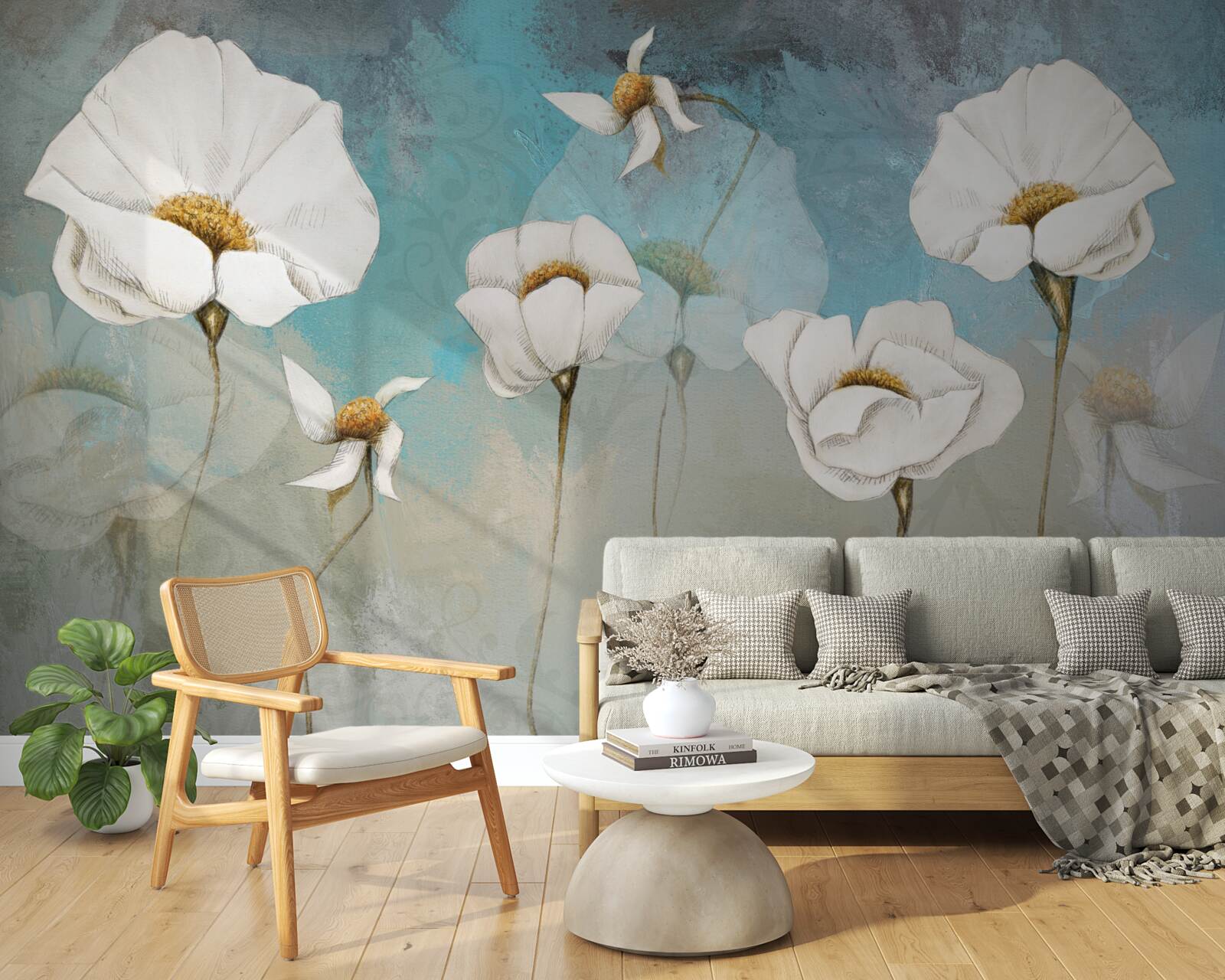 Fototapeta jemné biele kvety maku