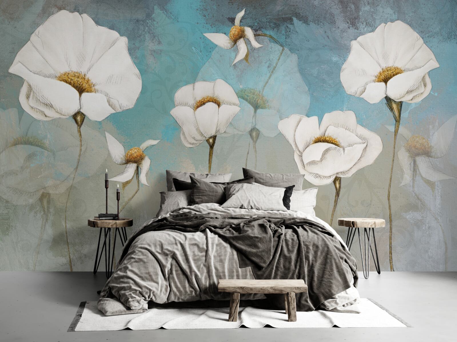 Fototapeta jemné biele kvety maku