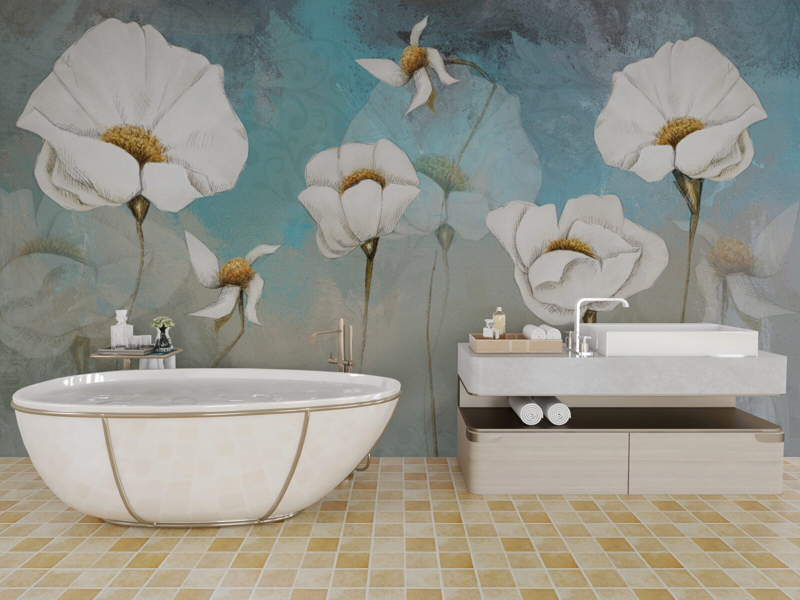 Fototapeta jemné biele kvety maku