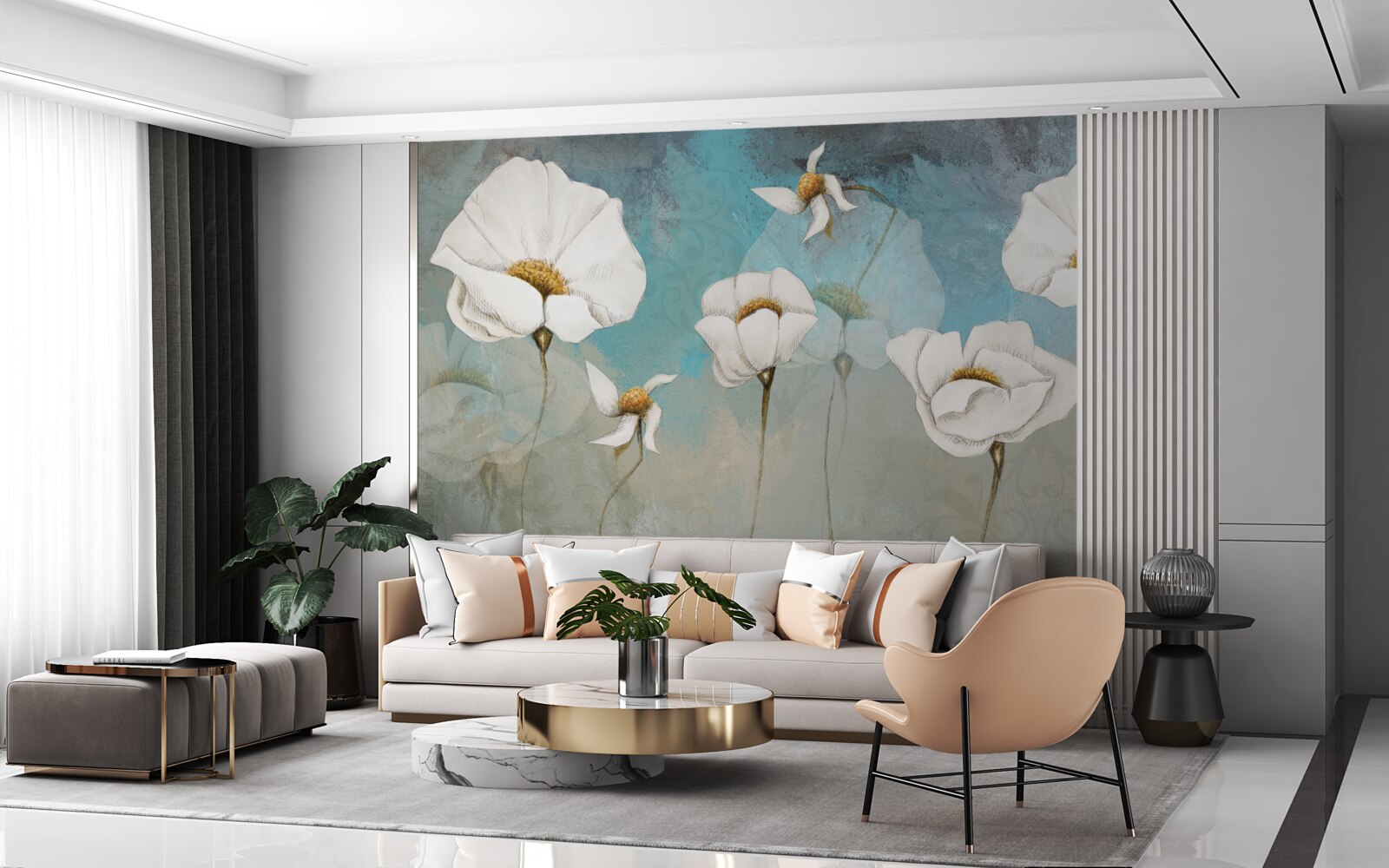 Fototapeta jemné biele kvety maku