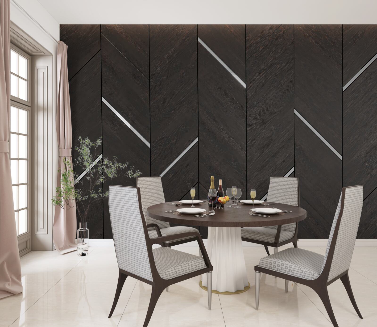 Fototapeta parketová podlaha je čierna s bielymi pruhmi