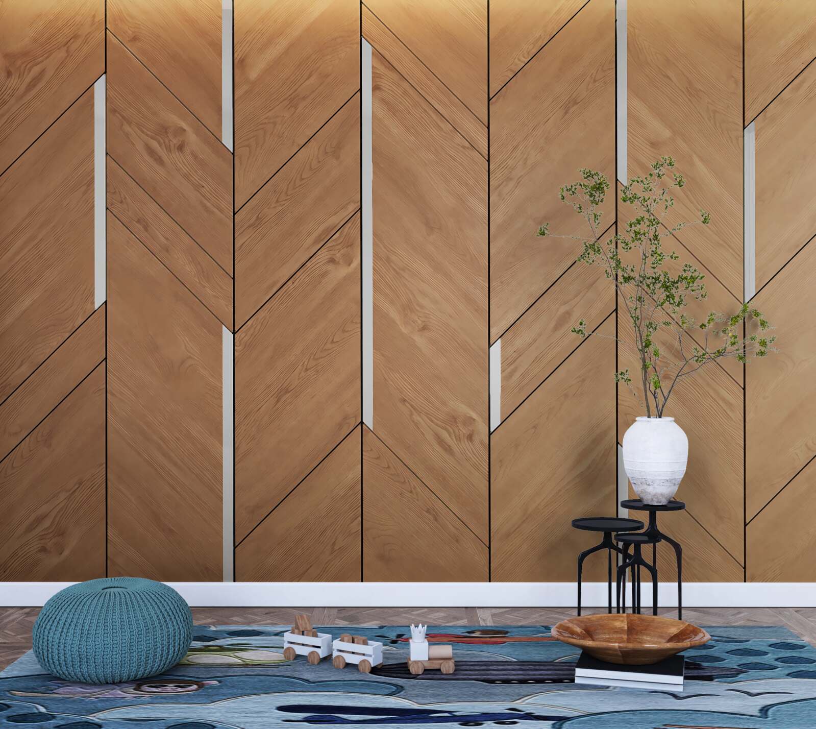 Fototapeta hnedá parketová podlaha so zabudovaným osvetlením