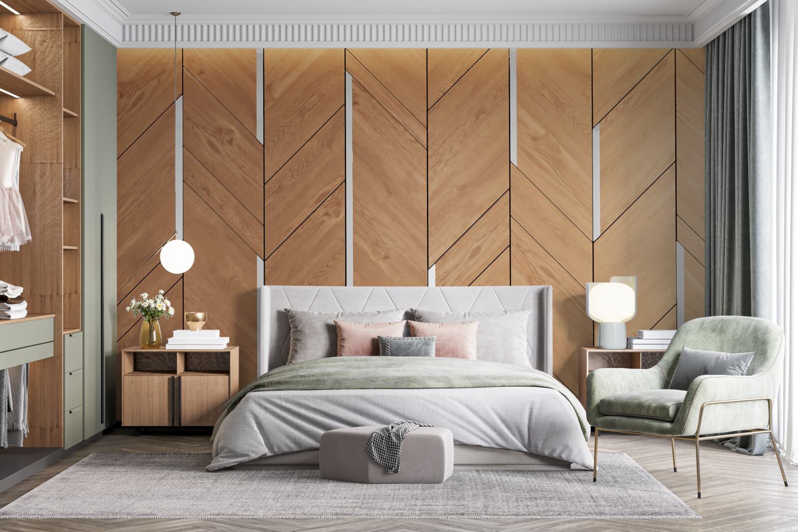 Fototapeta hnedá parketová podlaha so zabudovaným osvetlením