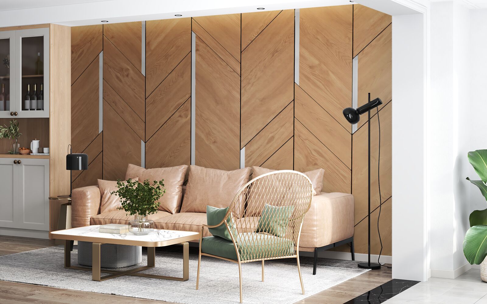 Fototapeta hnedá parketová podlaha so zabudovaným osvetlením