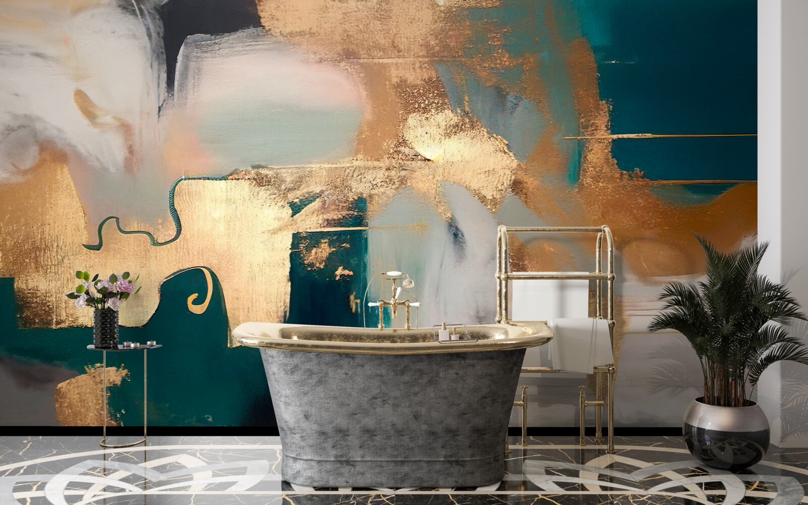 Fototapeta natretý zlatom na sivom mramore