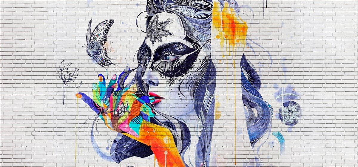 Fototapeta obraz dievčaťa v maske v abstraktnom štýle