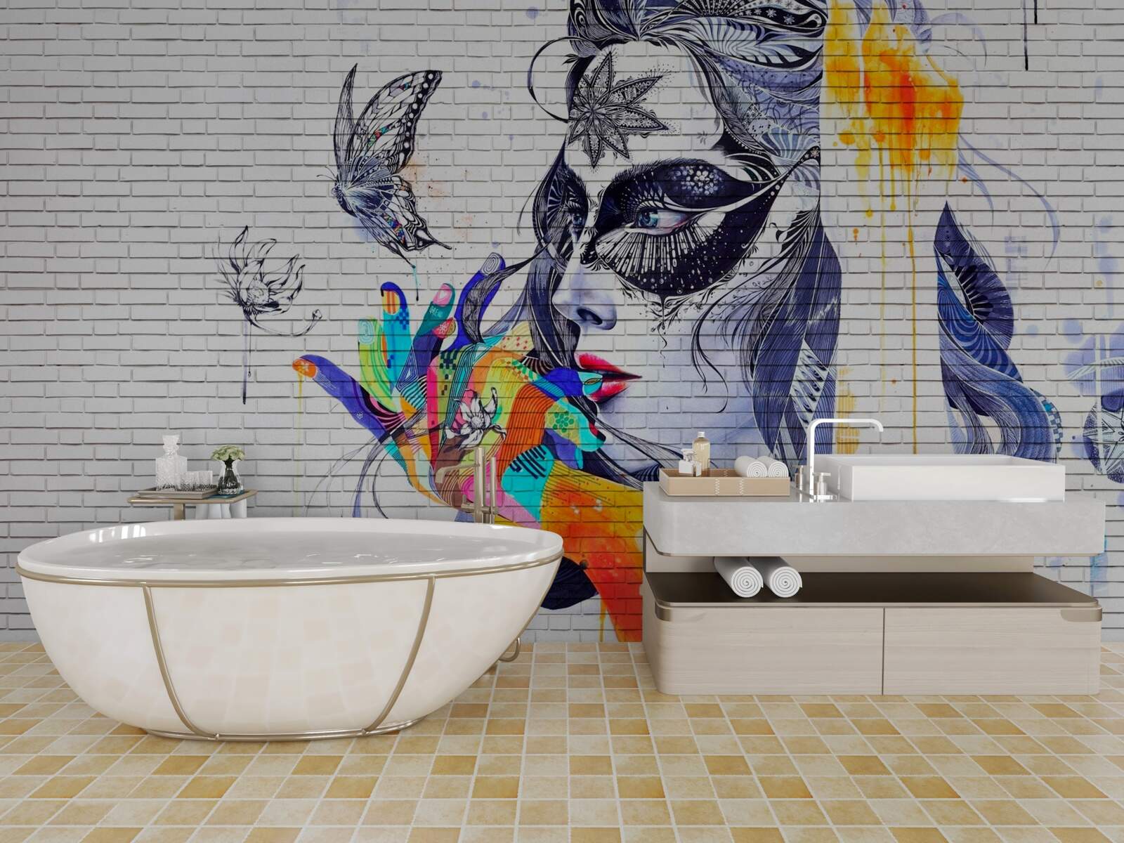 Fototapeta obraz dievčaťa v maske v abstraktnom štýle