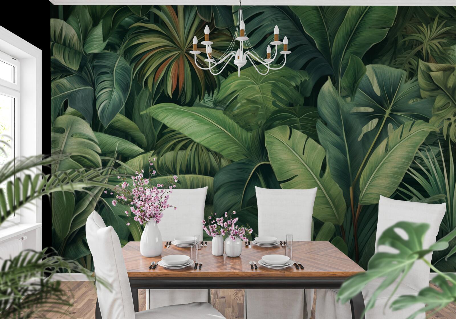 Fototapeta veľké zelené listy v džungli