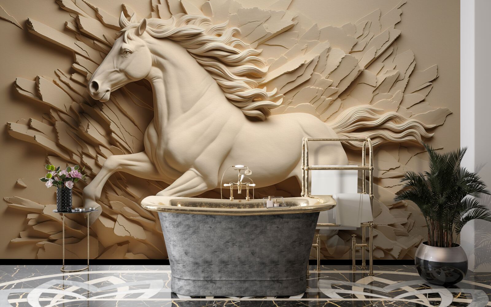 Fototapeta 3D obraz bežiaceho koňa