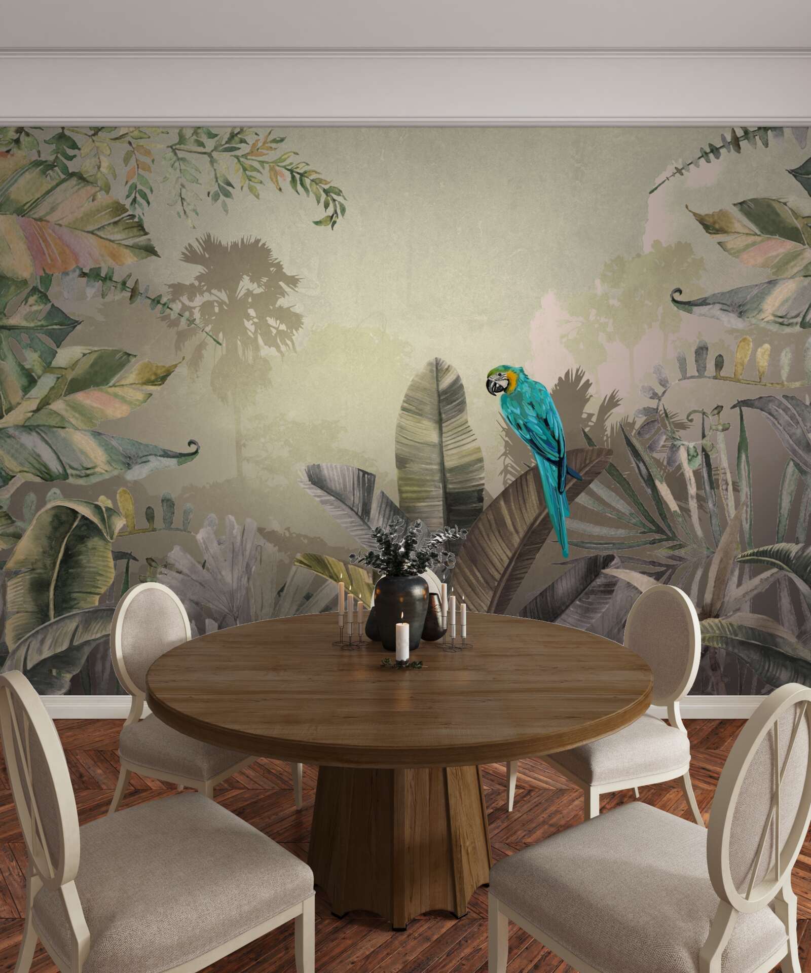 Fototapeta svetlý papagáj medzi tropickou zeleňou